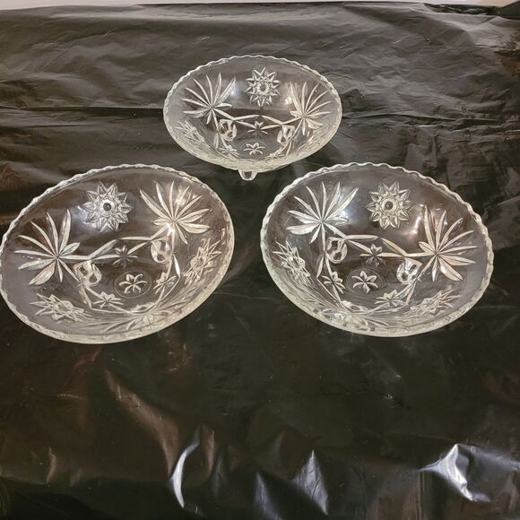 set of 3 Anchor Hocking early American precut 3 feet candy/nut/relish dishes - Picture 1 of 6